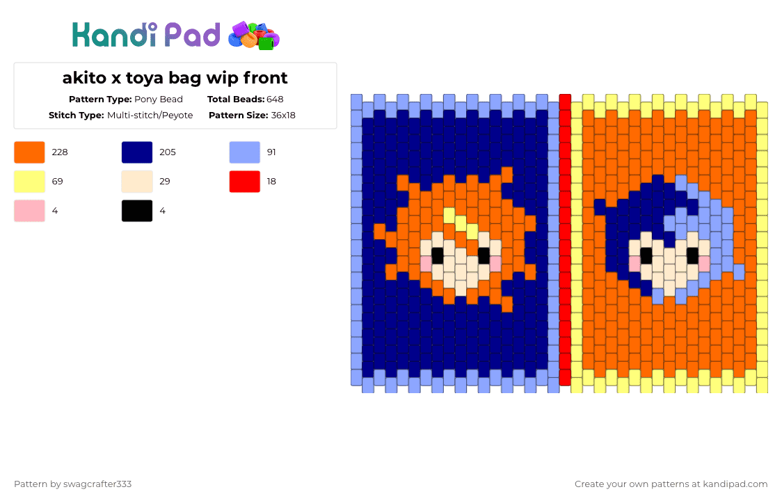 akito x toya bag wip front - Pony Bead Pattern by swagcrafter333 on Kandi Pad - light blue,orange,purple,pjsk,akito,toya,akitoya