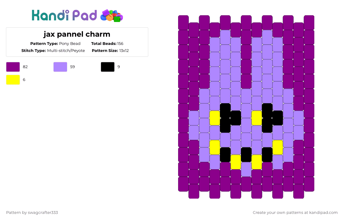 jax pannel charm - Pony Bead Pattern by swagcrafter333 on Kandi Pad - pink,tadc,jax,purple