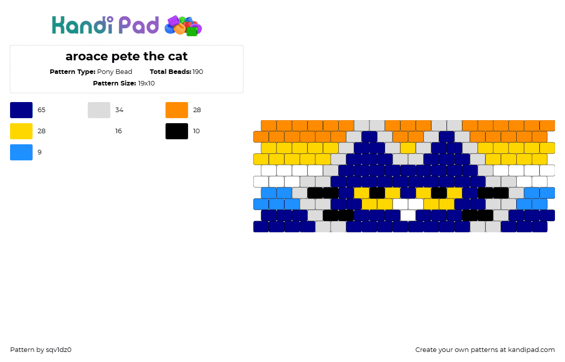 aroace pete the cat - Pony Bead Pattern by sqv1dz0 on Kandi Pad - aroace,pete the cat,pride,book,cuff,blue,orange