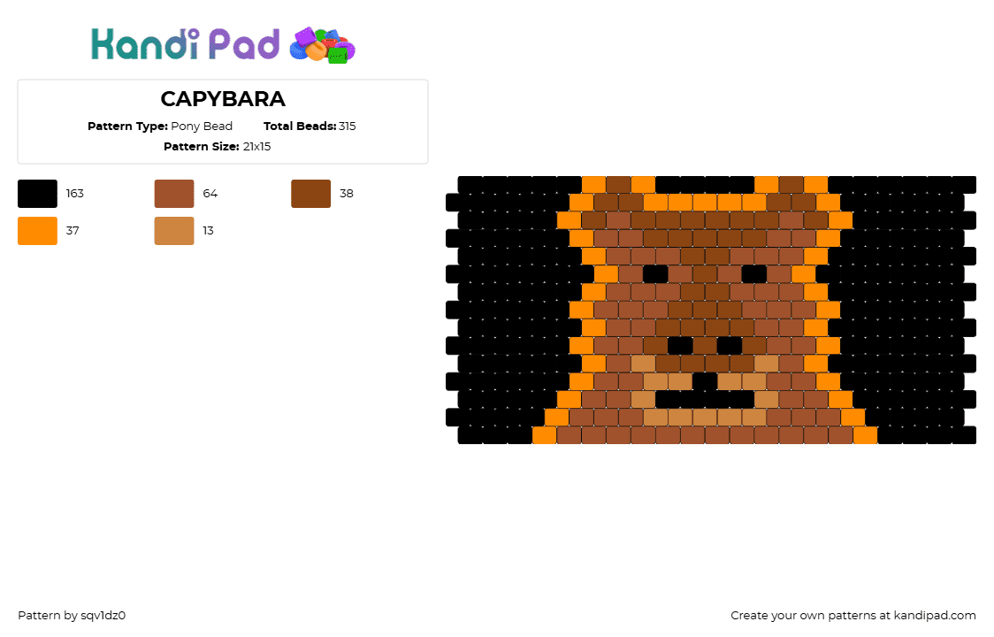 CAPYBARA - Pony Bead Pattern by sqv1dz0 on Kandi Pad - capybara,animal,portrait,cute,cuff,dark,black,brown,orange