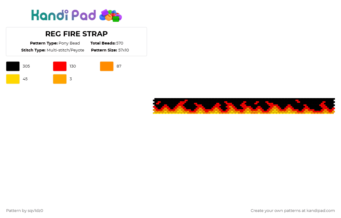REG FIRE STRAP - Pony Bead Pattern by sqv1dz0 on Kandi Pad - orange,red