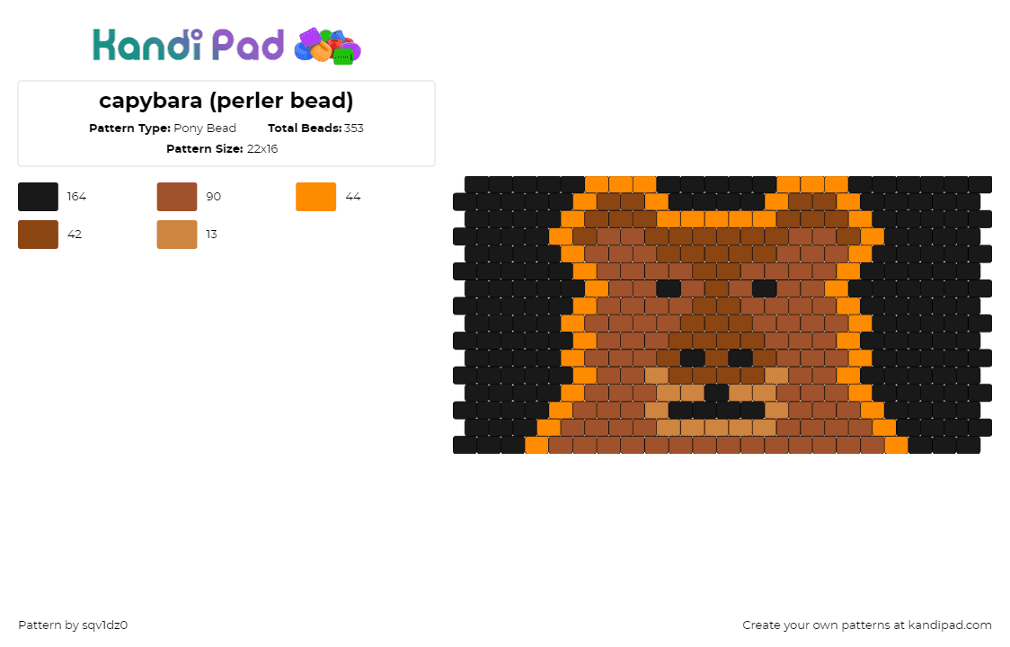 capybara (perler bead) - Pony Bead Pattern by sqv1dz0 on Kandi Pad - capybara,animal,cute,cuff,brown,orange,black