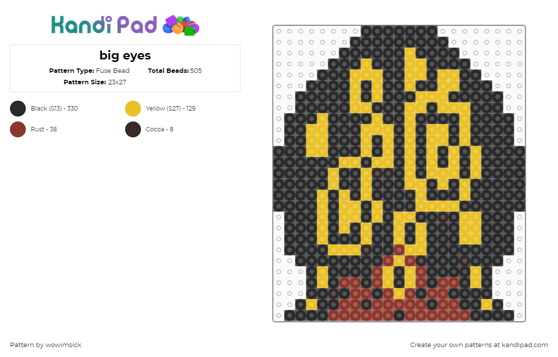big eyes - Fuse Bead Pattern by wowimsick on Kandi Pad - black,yellow