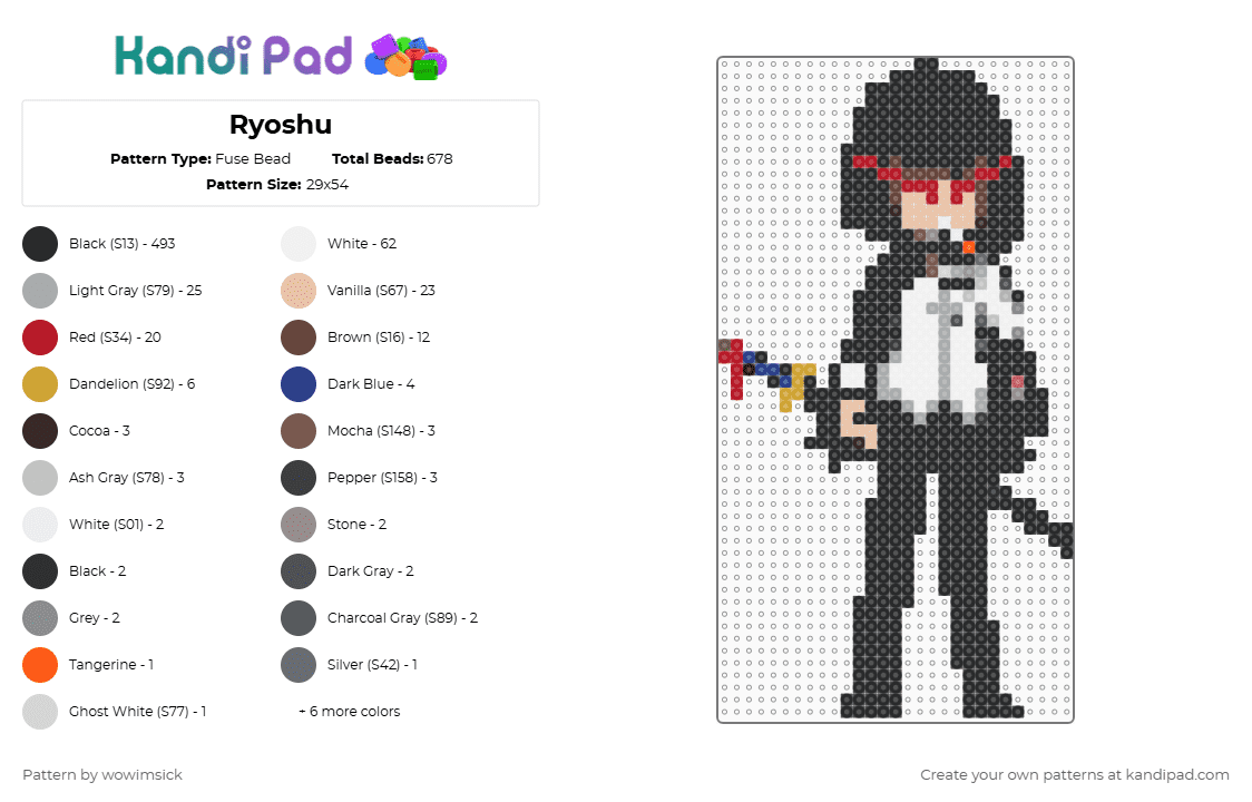Ryoshu - Fuse Bead Pattern by wowimsick on Kandi Pad - black,brown,gray,colorful
