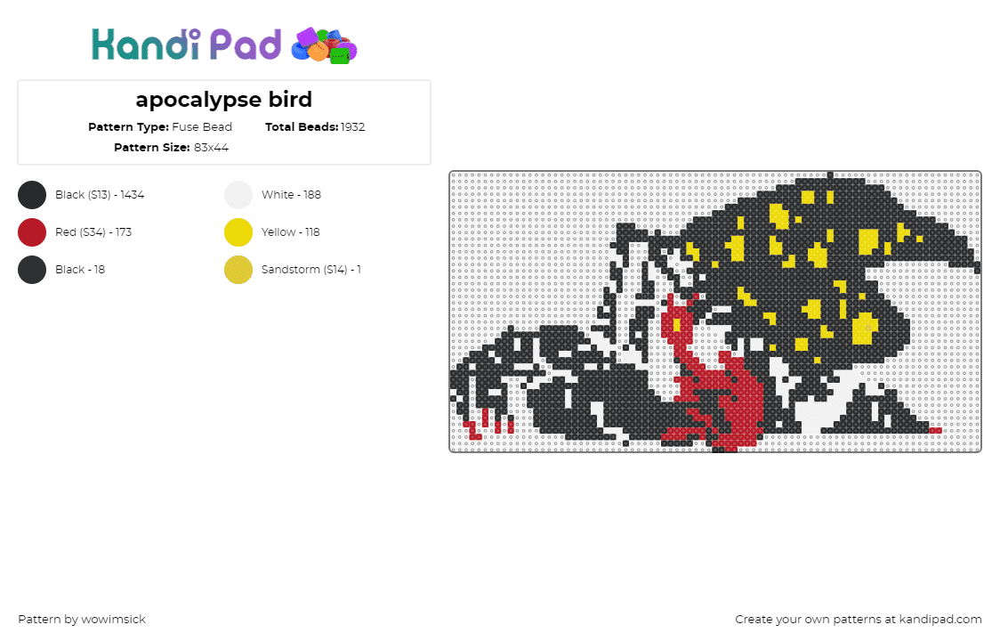 apocalypse bird - Fuse Bead Pattern by wowimsick on Kandi Pad - apocalypse bird,lobotomy corporation,video game,black,red,yellow
