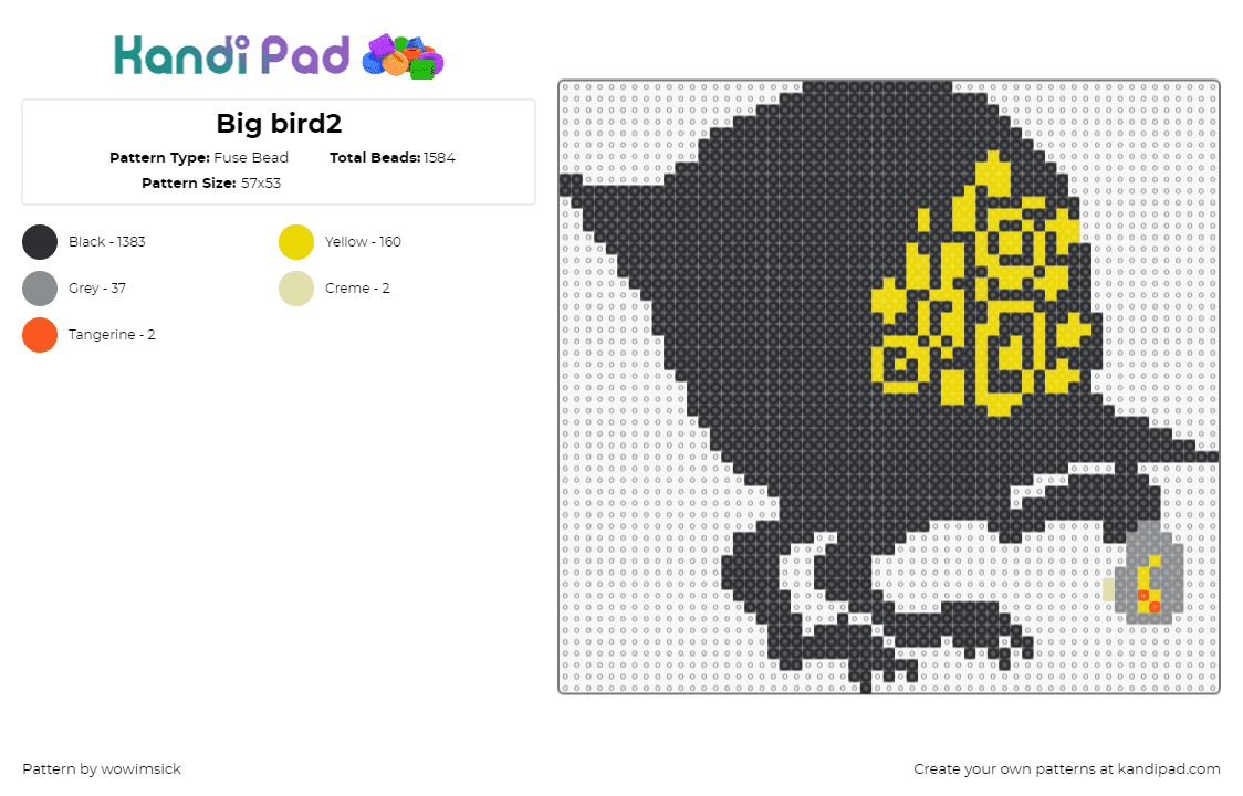 Big bird2 - Fuse Bead Pattern by wowimsick on Kandi Pad - big bird,lobotomy corporation,character,video game,black,yellow