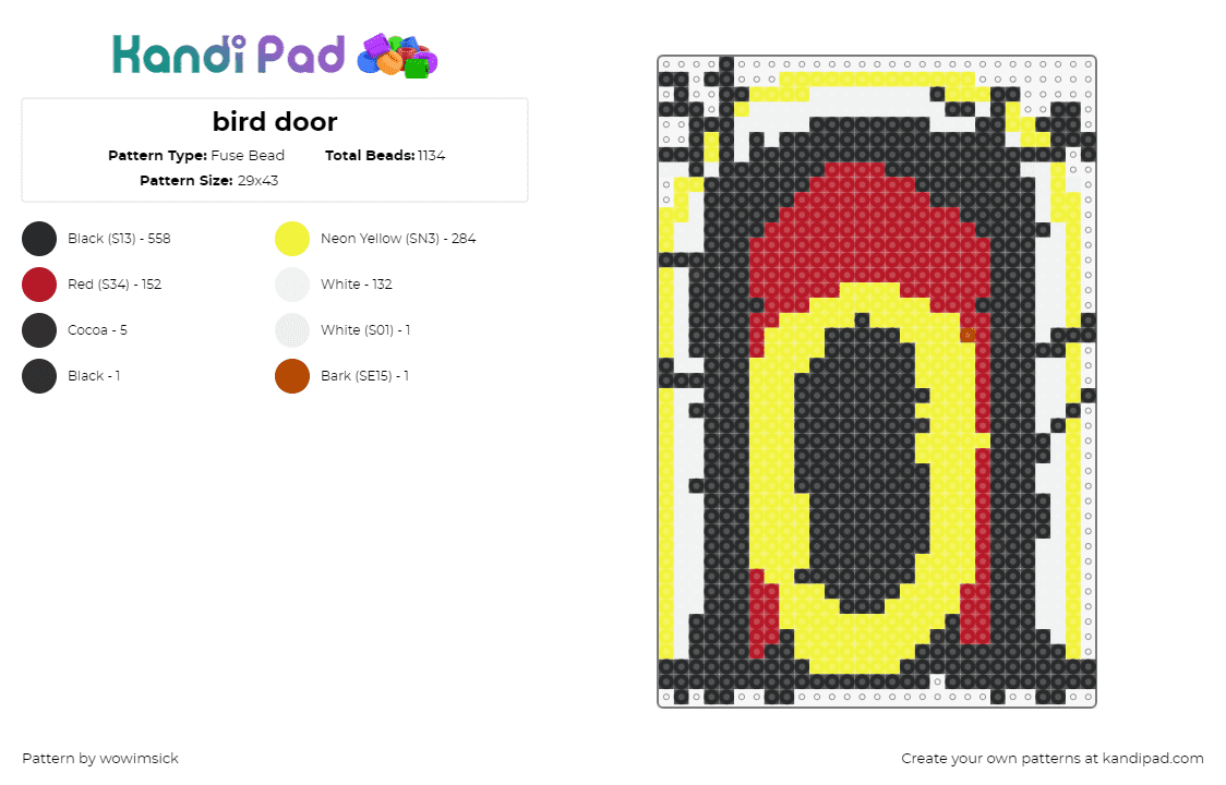 bird door - Fuse Bead Pattern by wowimsick on Kandi Pad - bird door,lobotomy corporation,video game,black,red,yellow