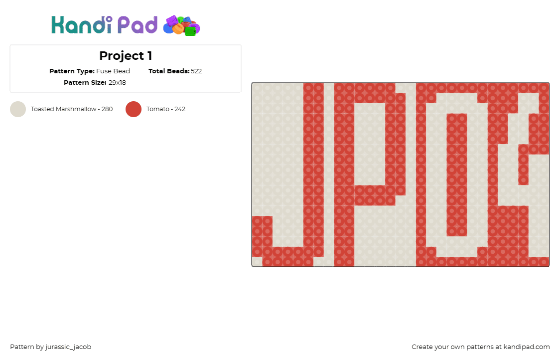 Project 1 - Fuse Bead Pattern by jurassic_jacob on Kandi Pad - 