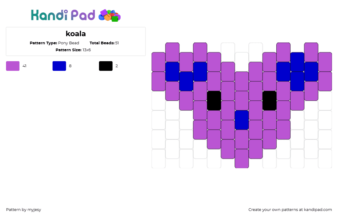 koala - Pony Bead Pattern by myjesy on Kandi Pad - koala,animal,australia,cute,simple,purple,blue