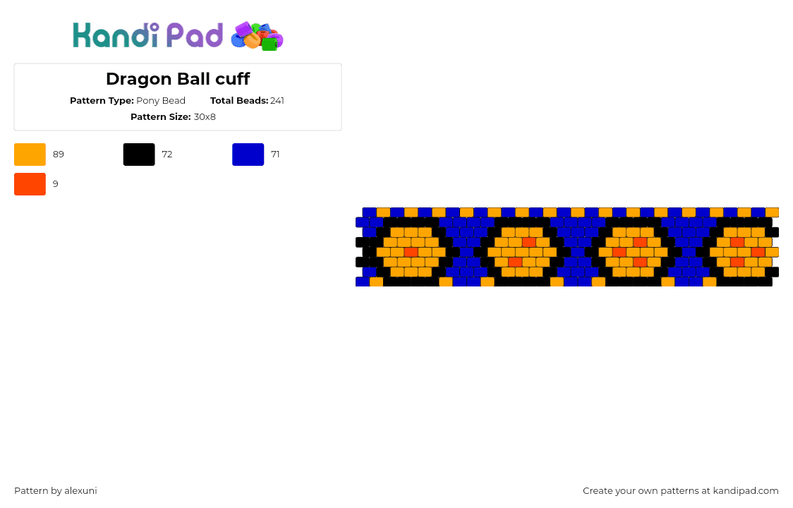 Dragon Ball cuff - Pony Bead Pattern by alexuni on Kandi Pad - dragon ball z,anime,tv show,cuff,orange,blue