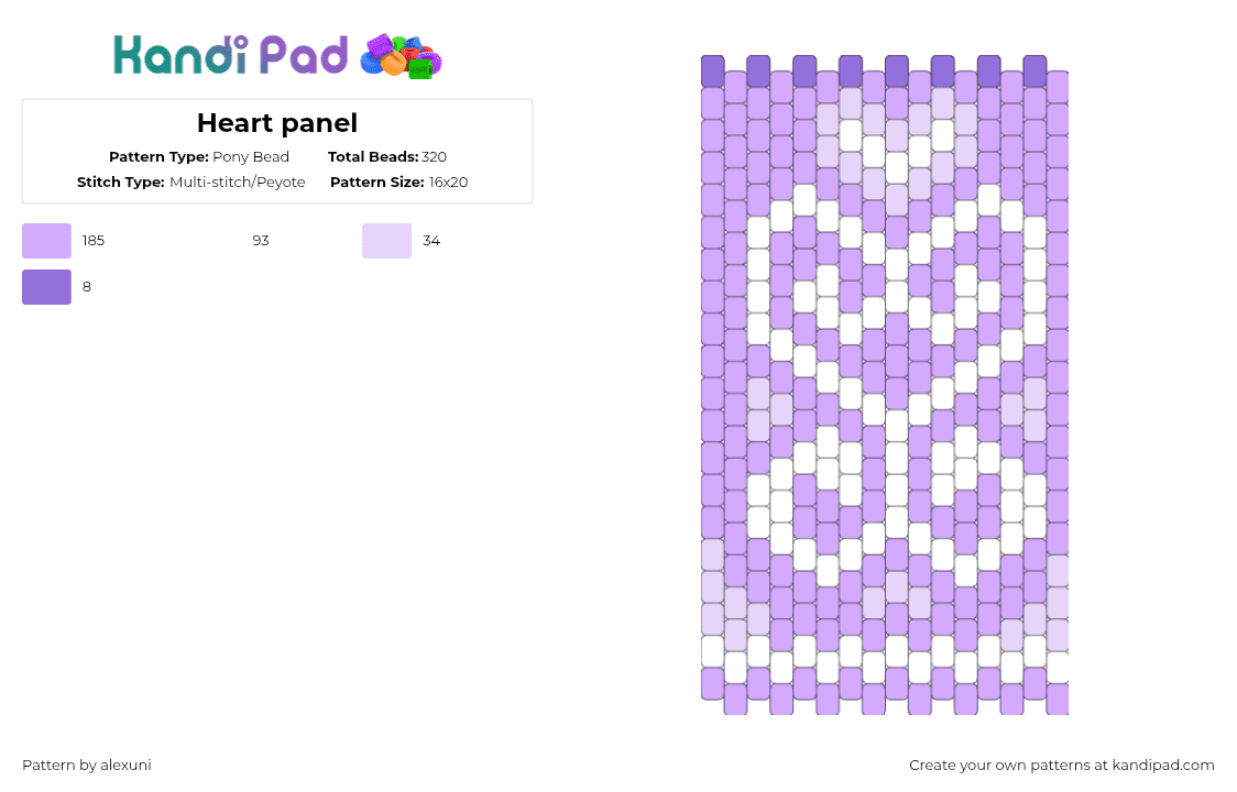 Heart panel - Pony Bead Pattern by alexuni on Kandi Pad - pink
