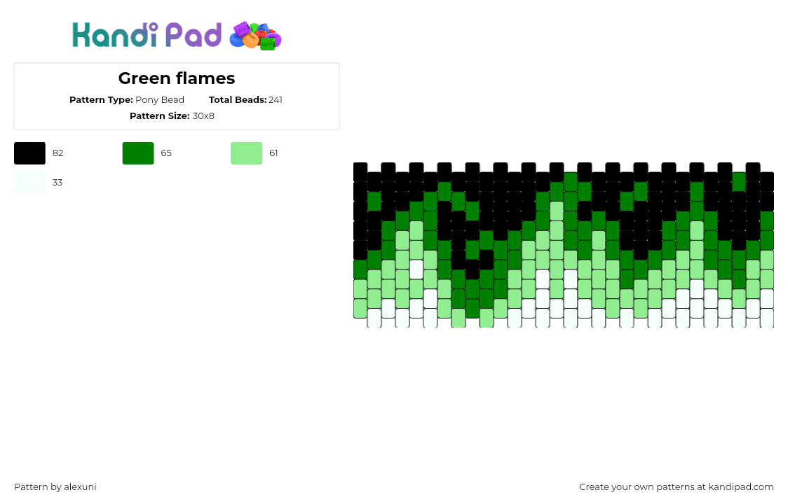 Green flames - Pony Bead Pattern by alexuni on Kandi Pad - fire,flames,cuff,green,white,black