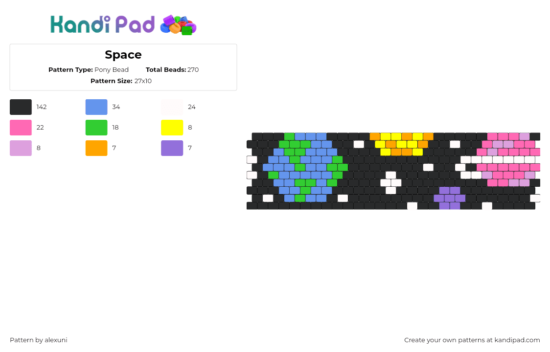 Space - Pony Bead Pattern by alexuni on Kandi Pad - planets,space,earth,saturn,colorful,cuff,blue,pink,black