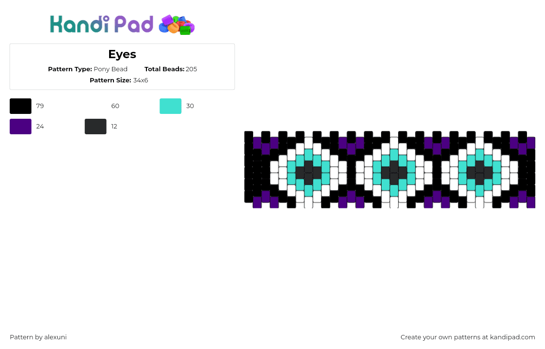 Eyes - Pony Bead Pattern by alexuni on Kandi Pad - eyes,eyeballs,spooky,halloween,cuff,teal,purple,white