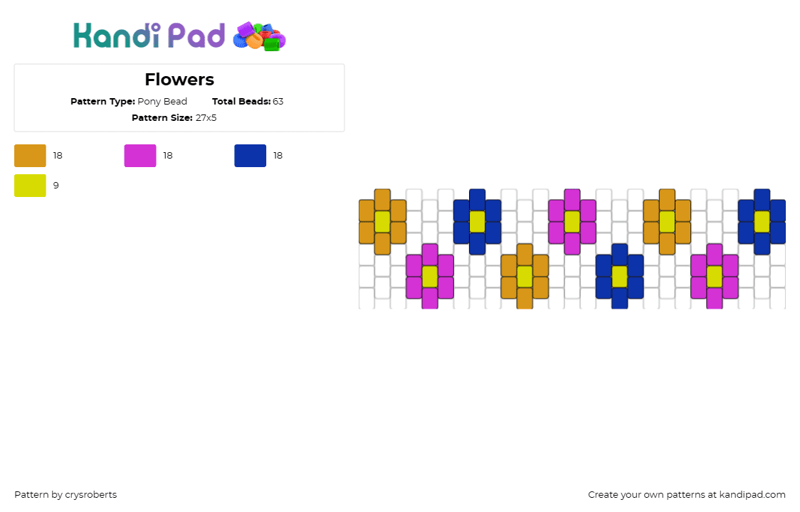 Flowers - Pony Bead Pattern by crysroberts on Kandi Pad - flowers,cuff