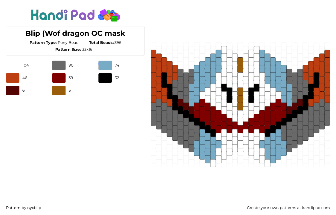 Blip (Wof dragon OC mask - Pony Bead Pattern by 0_micahs4vampire_0 on Kandi Pad - gray,light blue