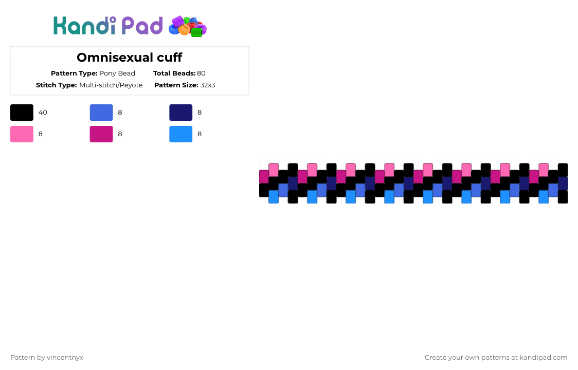 Omnisexual cuff - Pony Bead Pattern by 0_micahs4vampire_0 on Kandi Pad - black, pink