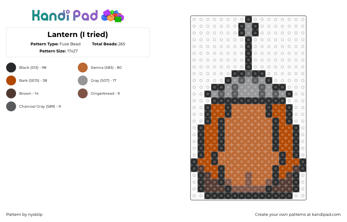 Lantern (I tried) - Fuse Bead Pattern by nyxblip on Kandi Pad - lantern,light,lamp,charm,brown,gray