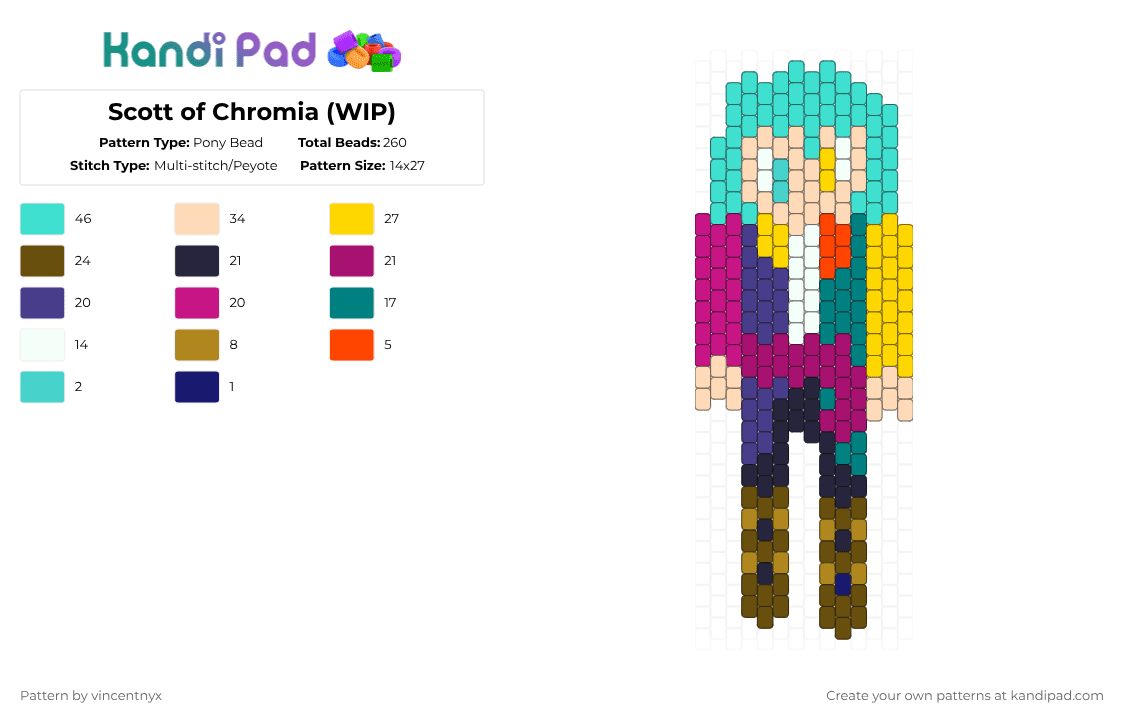 Scott of Chromia (WIP) - Pony Bead Pattern by 0_micahs4vampire_0 on Kandi Pad - pink,yellow,light blue,colorful