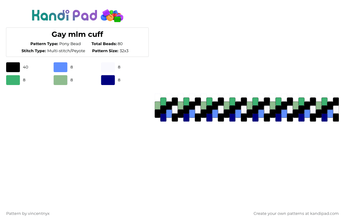 Gay mlm cuff - Pony Bead Pattern by 0_micahs4vampire_0 on Kandi Pad - black,green,purple,colorful