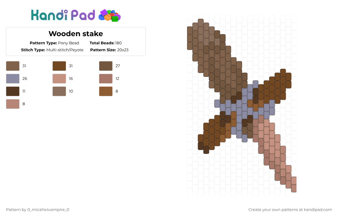 Wooden stake - Pony Bead Pattern by 0_micahs4vampire_0 on Kandi Pad - eeeeeeeeeeeeeeeeeeeeeeeeeeeeee, smp, tan, vampire, vampire smp, vampiresmp, vampiressmp, wooden stake