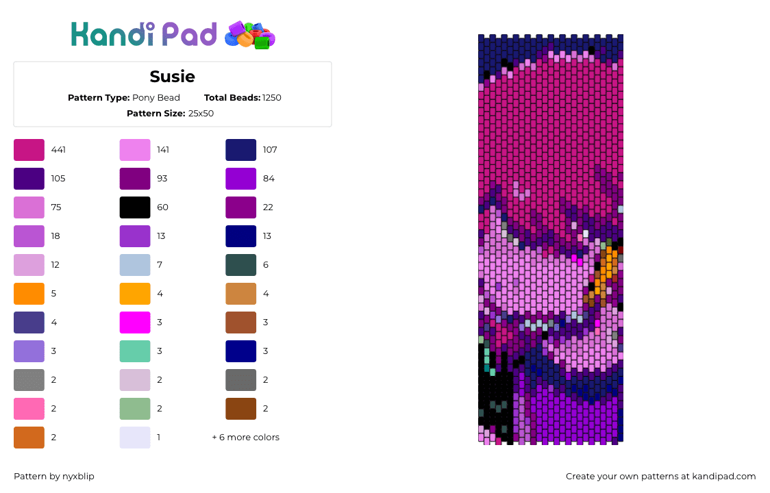 Susie - Pony Bead Pattern by nyxblip on Kandi Pad - susie,deltarune,video game,purple,pink