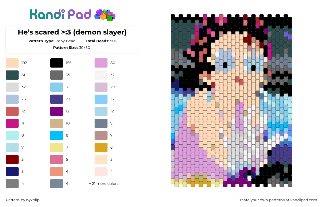He’s scared >:3 (demon slayer) - Pony Bead Pattern by 0_micahs4vampire_0 on Kandi Pad - pink,gray,beige,light blue