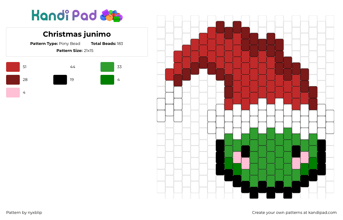 Christmas junimo - Pony Bead Pattern by nyxblip on Kandi Pad - junimo,stardew valley,santa,christmas,hat,character,video game,green,red,white