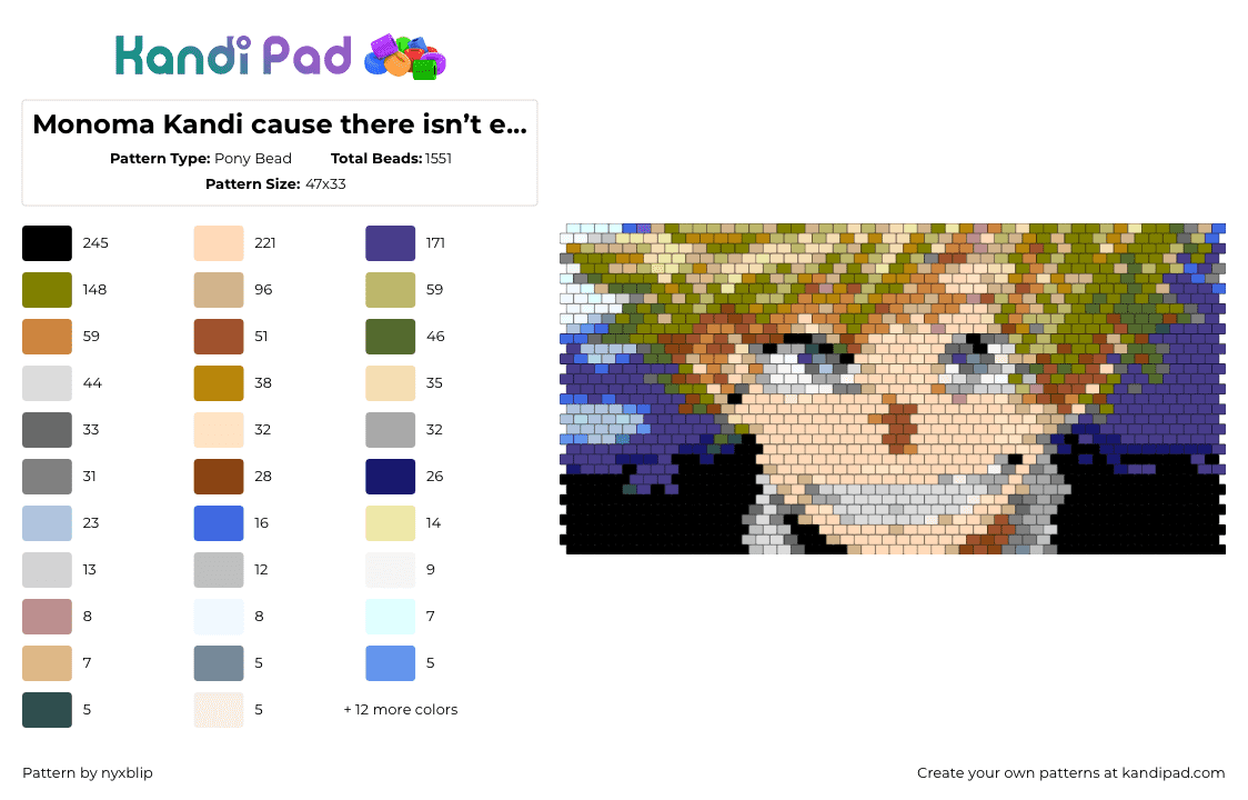 Monoma Kandi cause there isn’t enough and cause I wanna make it - Pony Bead Pattern by nyxblip on Kandi Pad - 