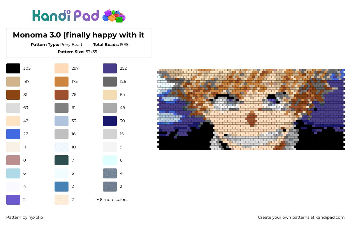 Monoma 3.0 (finally happy with it - Pony Bead Pattern by nyxblip on Kandi Pad - neito monoma,phantom theif,mha,my hero academia,portrait,cuff,tan,purple