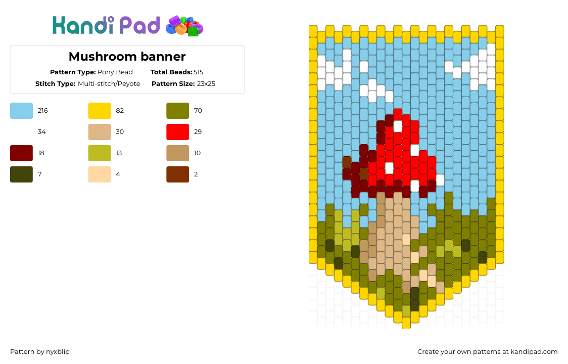 Mushroom banner - Pony Bead Pattern by 0_micahs4vampire_0 on Kandi Pad - yellow,light blue,gold