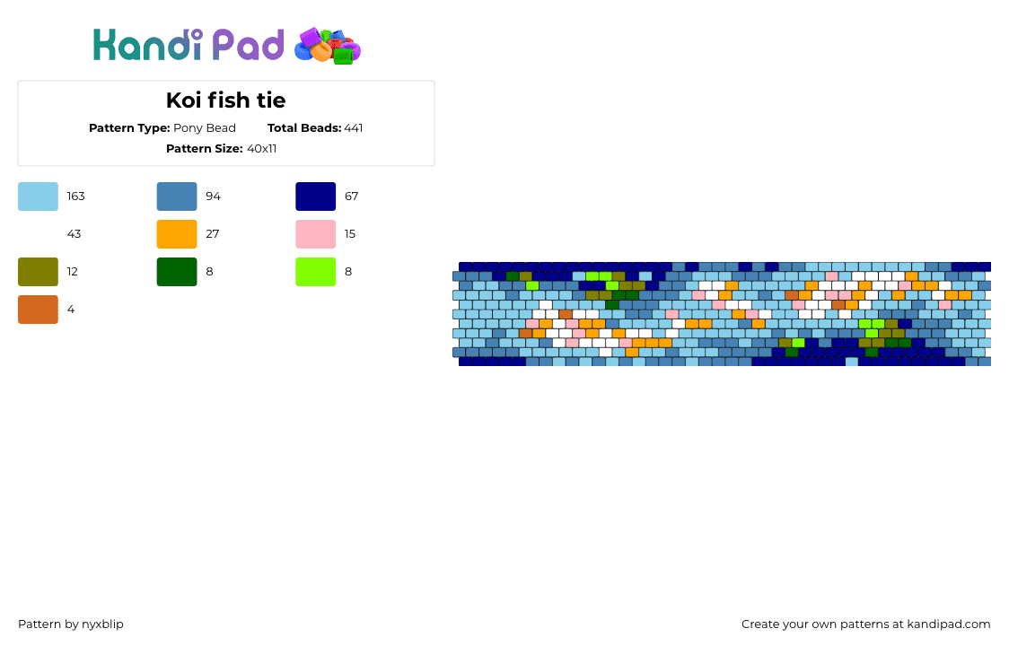 Koi fish tie - Pony Bead Pattern by nyxblip on Kandi Pad - koi,fish,water,tie,clothing,blue,orange