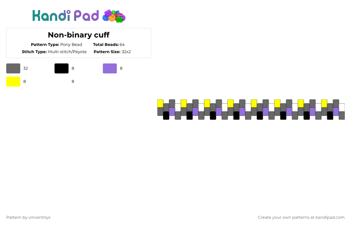 Non-binary cuff - Pony Bead Pattern by 0_micahs4vampire_0 on Kandi Pad - gray