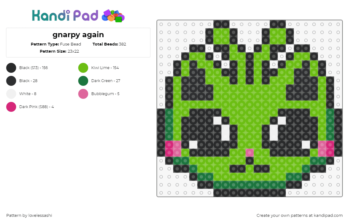 gnarpy again - Fuse Bead Pattern by lovelessashi on Kandi Pad - gnarpy,alien,cat,cute,head,character,green,black