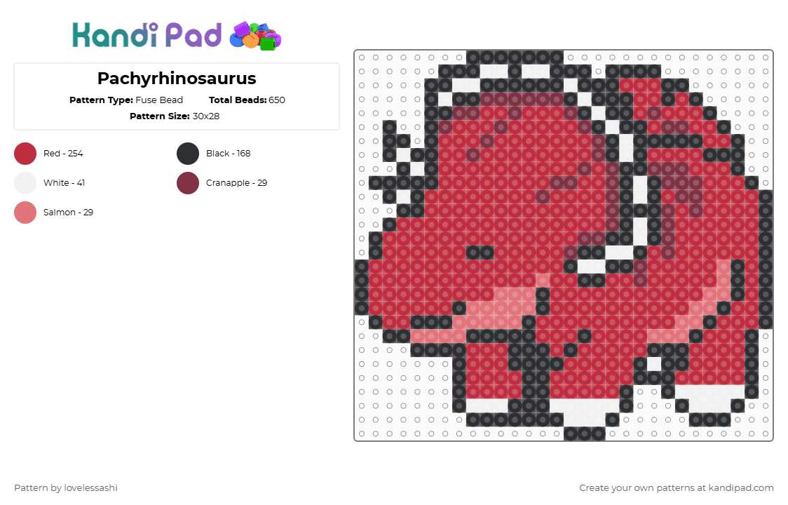 Pachyrhinosaurus - Fuse Bead Pattern by lovelessashi on Kandi Pad - red,pachyrhinosaurus,dino,dinosaur