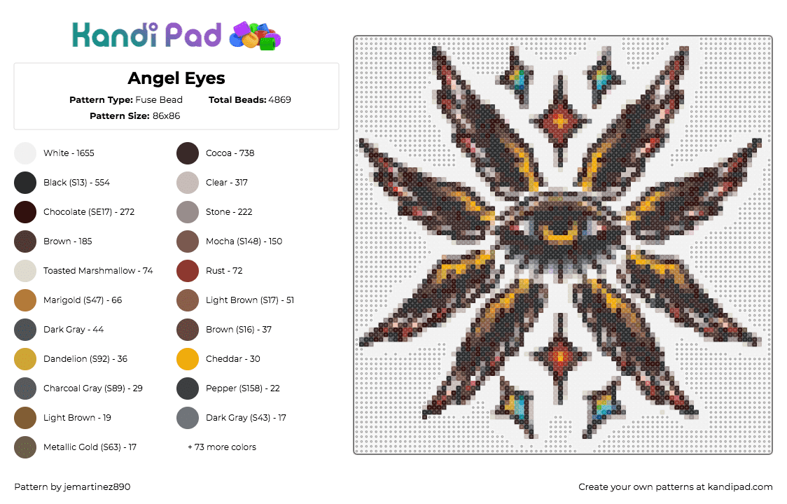 Angel Eyes - Fuse Bead Pattern by jemartinez890 on Kandi Pad - eye,wings,paranormal,yellow,black