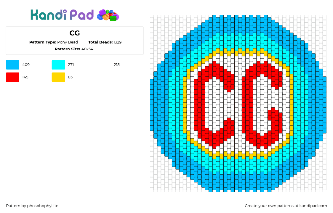 CG - Pony Bead Pattern by phosphophyllite on Kandi Pad - cg,logo,shield,text,light blue,red