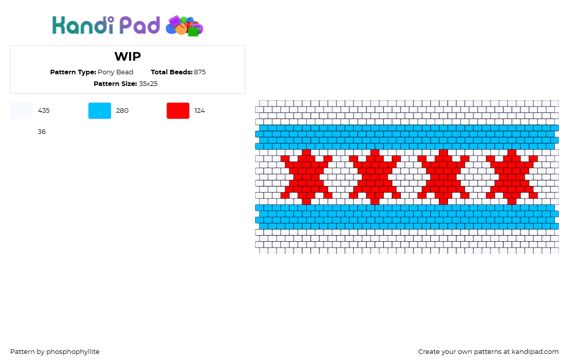 Chicago Flag (Prototype) - Pony Bead Pattern by phosphophyllite on Kandi Pad - chicago,illinois,flag,city,cuff,white,red,light blue