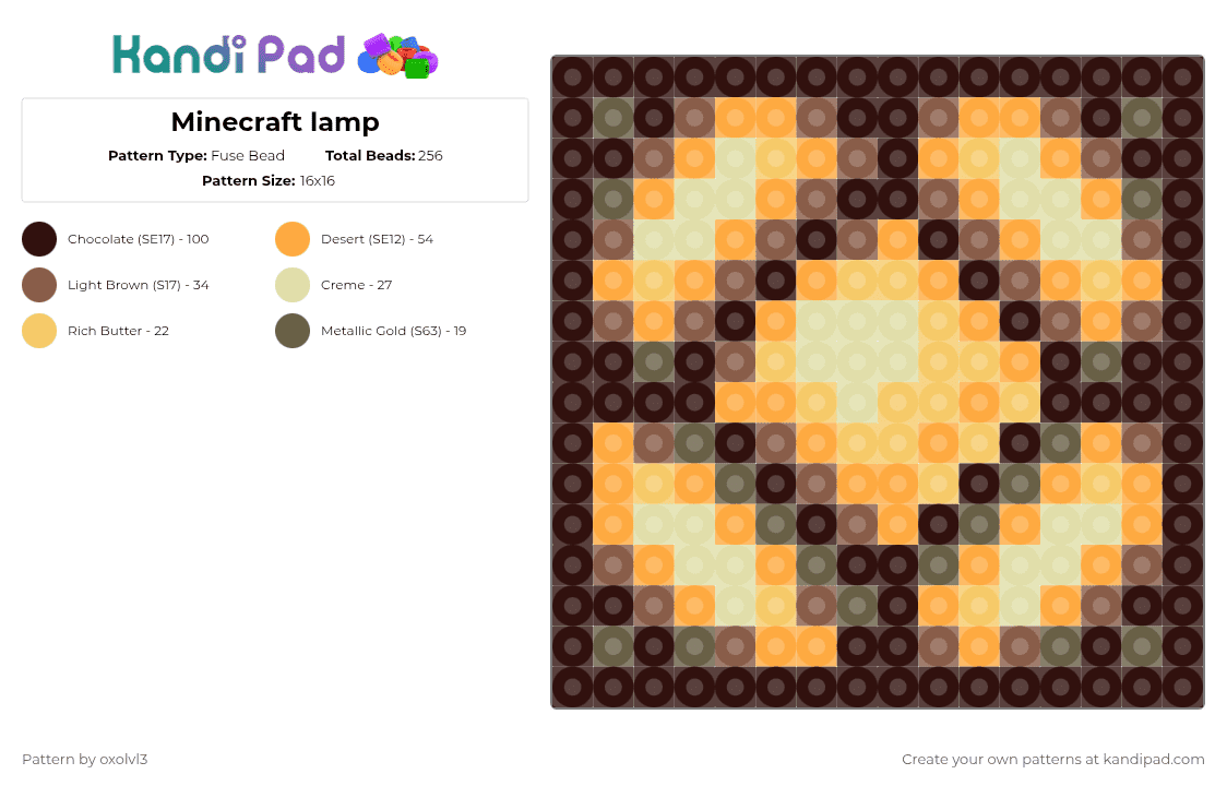 Minecraft lamp - Fuse Bead Pattern by oxolvl3 on Kandi Pad - brown