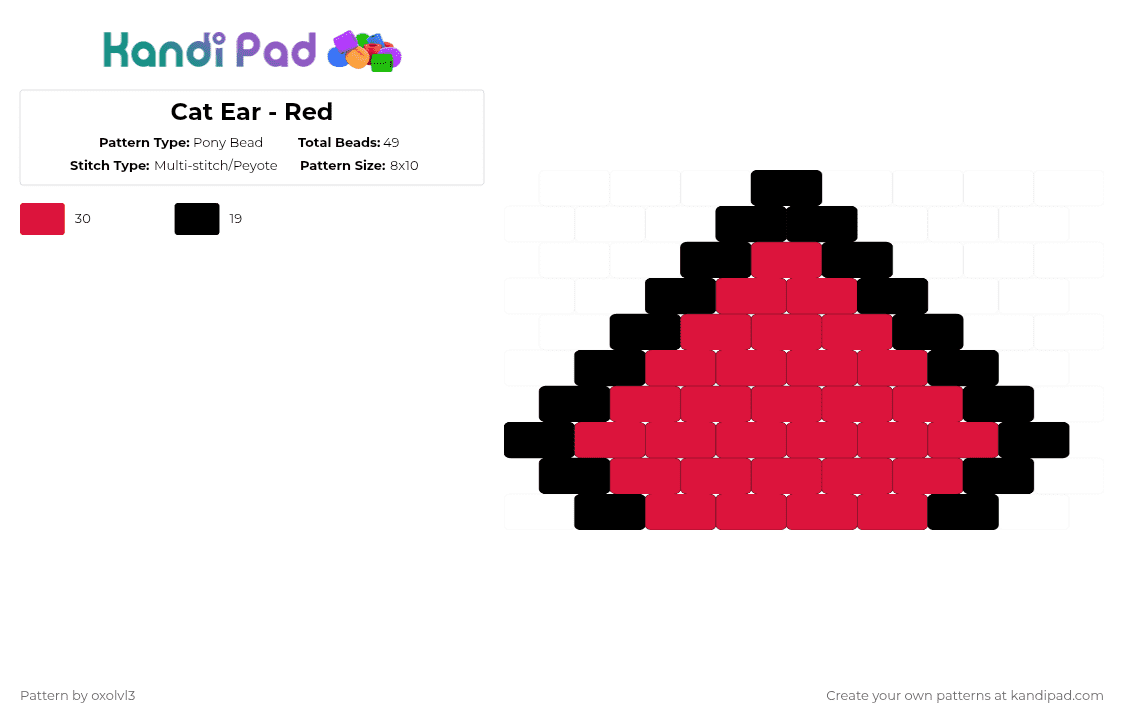 Cat Ear - Red - Pony Bead Pattern by oxolvl3 on Kandi Pad - black,red