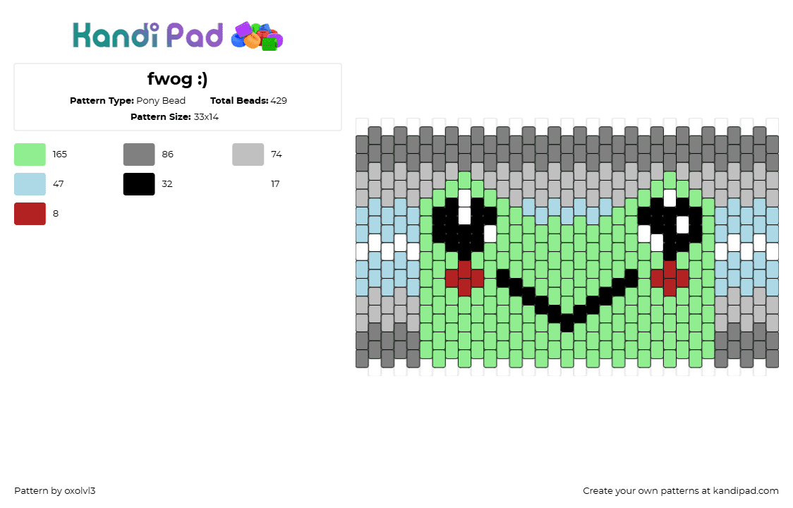 fwog :) - Pony Bead Pattern by oxolvl3 on Kandi Pad - frog,demiboy,pride,amphibian,cuff,cute,green,gray