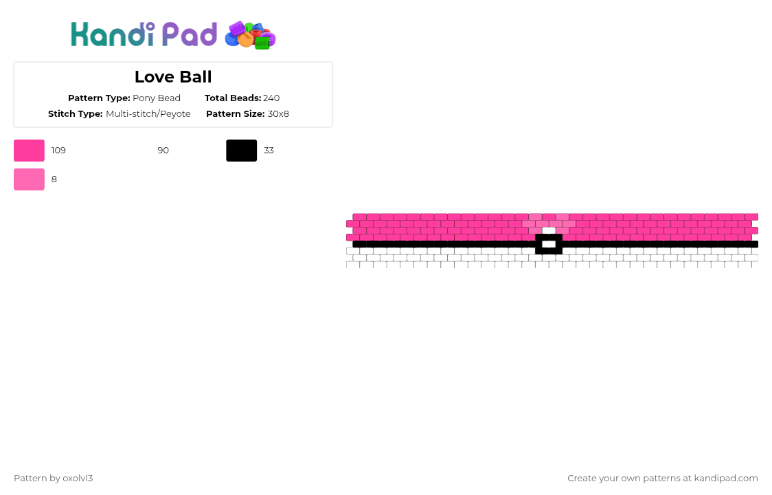 Love Ball - Pony Bead Pattern by oxolvl3 on Kandi Pad - pink,white