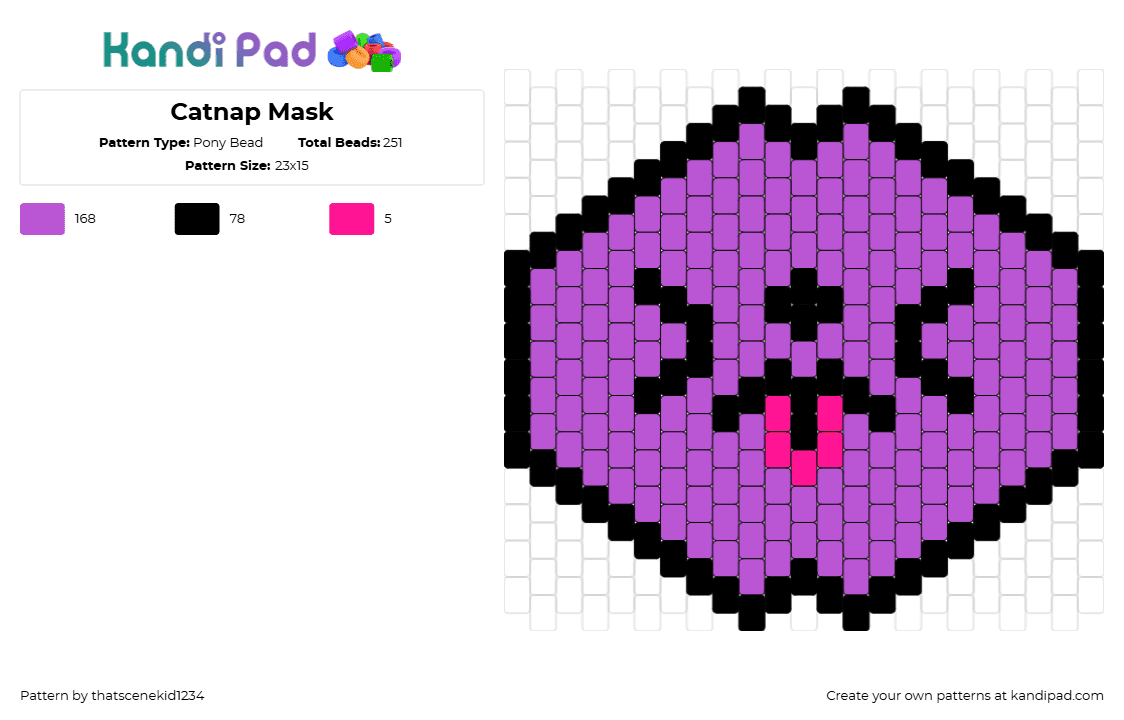 Catnap Mask - Pony Bead Pattern by thatscenekid1234 on Kandi Pad - catnap,poppy playtime,smiling critters,mask,tongue,video game,horror,purple