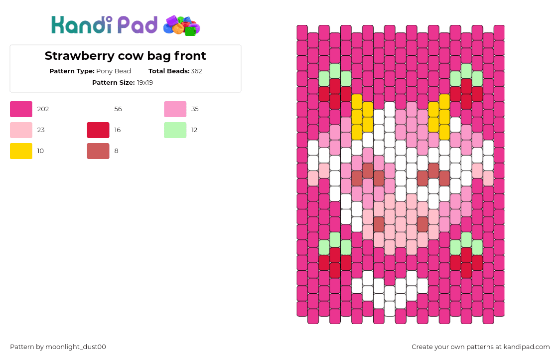 Strawberry cow bag front - Pony Bead Pattern by moonlight_dust00 on Kandi Pad - cow,strawberries,animal,fruit,bright,bag,panel,pink