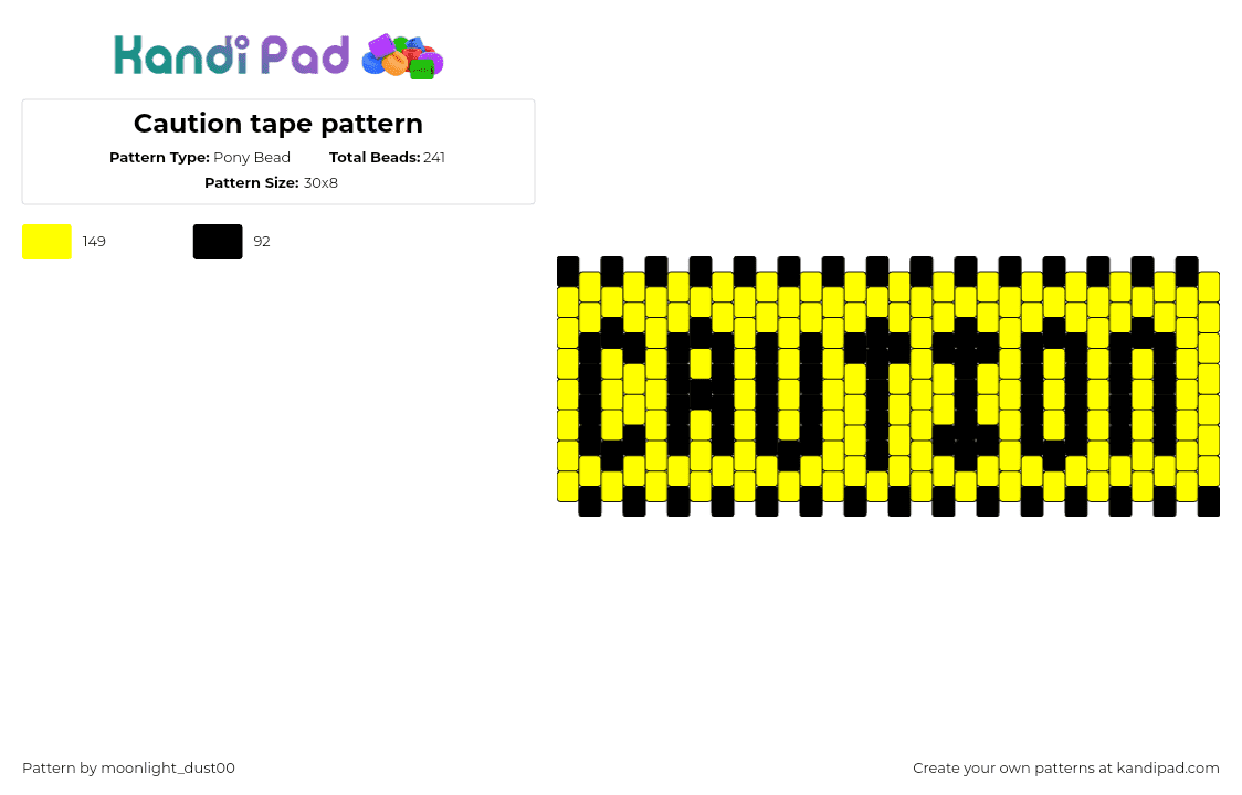 Caution tape pattern - Pony Bead Pattern by moonlight_dust00 on Kandi Pad - caution,tape,text,warning,cuff,alert,yellow,black