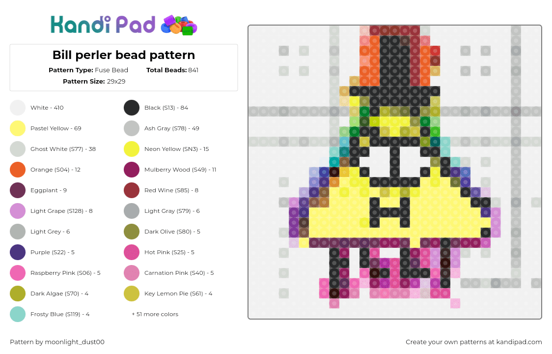 Bill perler bead pattern - Fuse Bead Pattern by moonlight_dust00 on Kandi Pad - bill cipher,gravity falls,character,cartoon,tv show,colorful,yellow