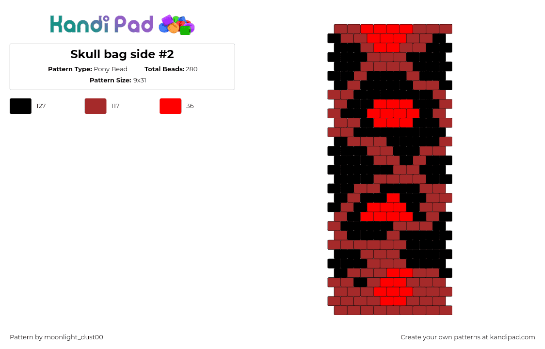 Skull bag side #2 - Pony Bead Pattern by moonlight_dust00 on Kandi Pad - bloody,bag,panel,dark,black,red