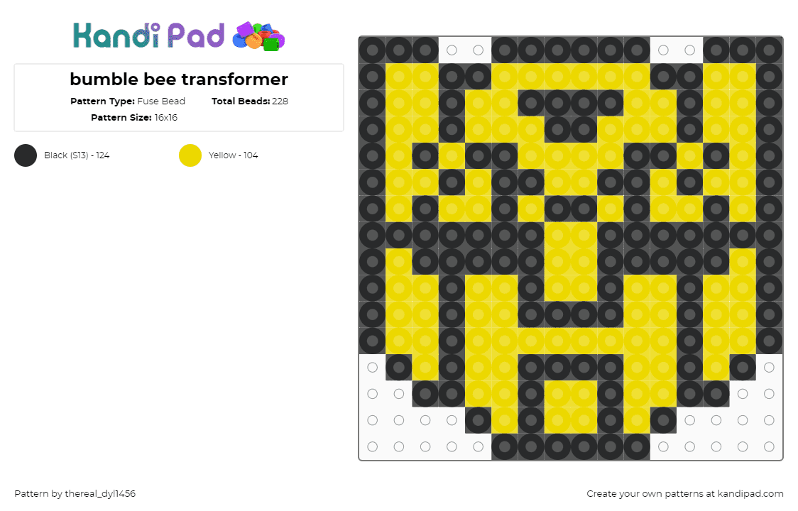 bumble bee transformer - Fuse Bead Pattern by thereal_dyl1456 on Kandi Pad - black,yellow