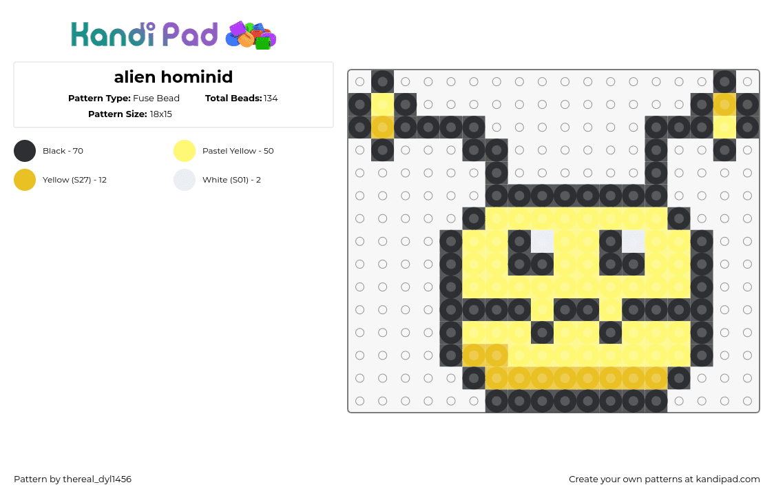 alien hominid - Fuse Bead Pattern by thereal_dyl1456 on Kandi Pad - alien hominid,newgrounds,character,video game,nostalgia,character,head,face,yellow,black