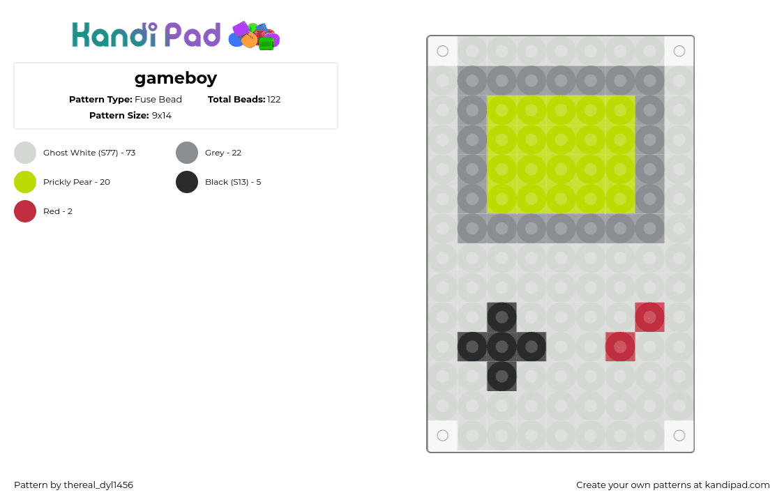 gameboy - Fuse Bead Pattern by thereal_dyl1456 on Kandi Pad - gameboy,nintendo,console,video game,classic,retro,gray,green